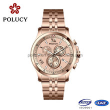 Fábrica OEM Aço Inoxidável Rose Gold Watch para Homens